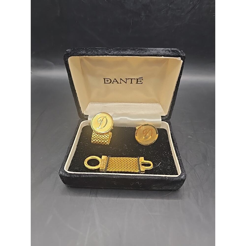 Mens Dante Gold Tone Cufflink Tie Tack Set "D"‎ Monogram Men's Jewelry